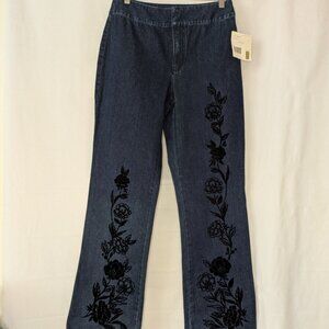 Liz Claiborne Lizware NWT Size 8 Embroidered Flowers Dark Wash High Rise Jeans